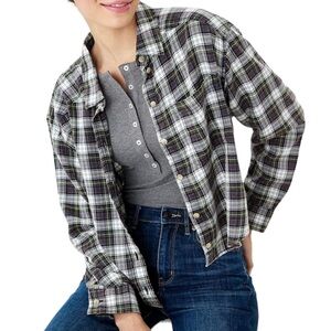 New American Eagle Cozy Cabin Cropped Flannel Button Down Shirt Size Medium